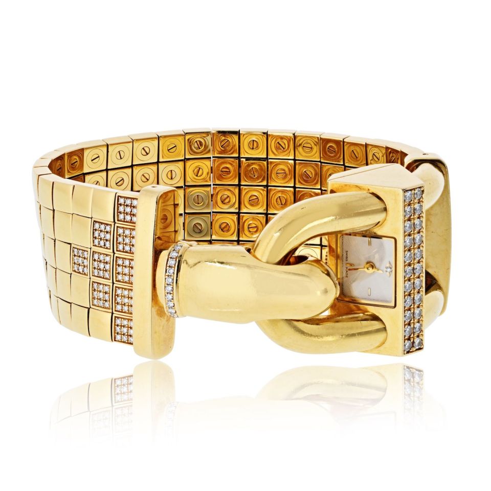 Pre-Owned Van Cleef & Arpels Cadenas 18K Yellow Gold Diamond Five Row Ladies Bracelet Watch - Van Cleef & Arpels Watch — Laura Milman New York