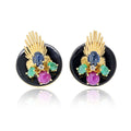 Pre-Owned Seaman Schepps 18K Yellow Gold Onyx, Ruby, Sapphire, Emerald Clip Fan Style Earrings - Seaman Schepps Earrings