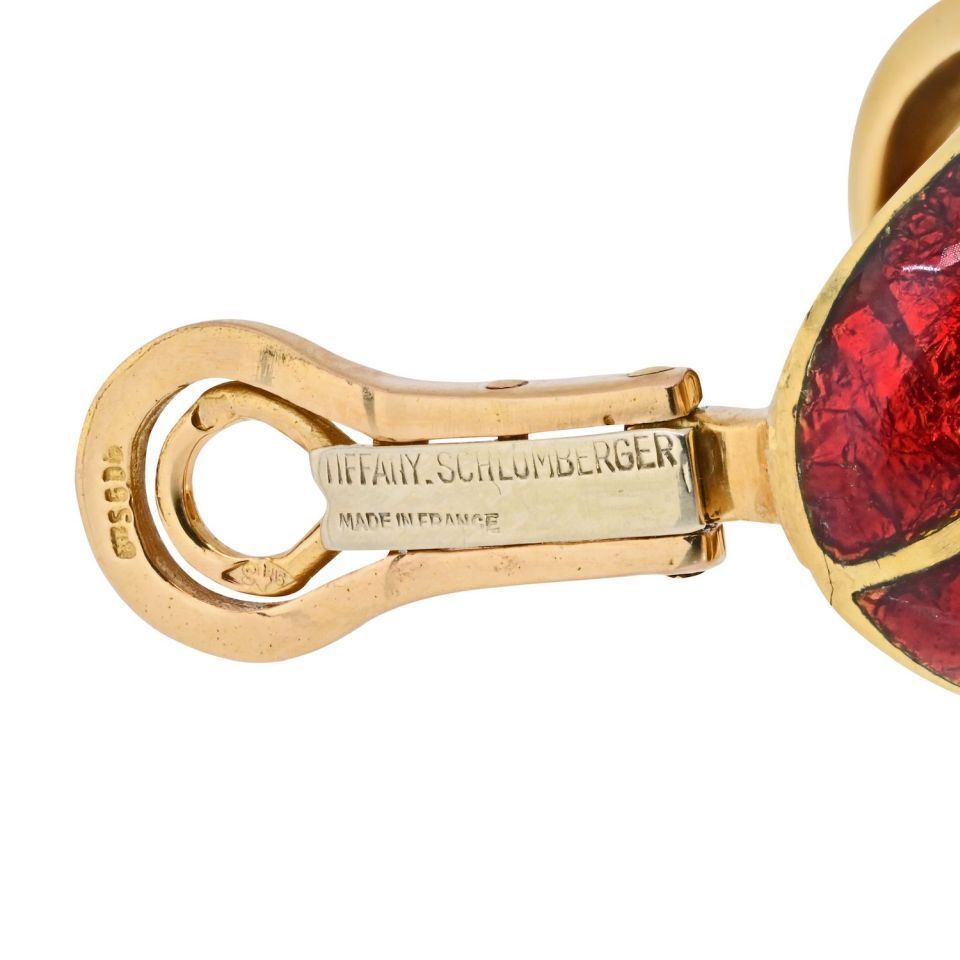 Tiffany & Co. Schlumberger 18K Yellow Gold Red Enamel Diamond Banana Earrings — view 5 — Laura Milman New York