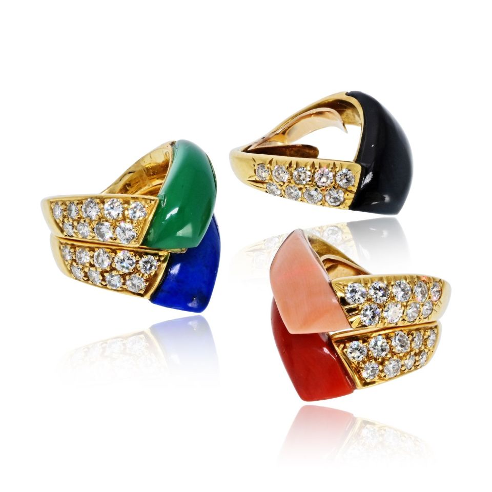 Van Cleef & Arpels 18K Yellow Gold 5 Multi Color Gem Stack Ring — view 2 — Laura Milman New York
