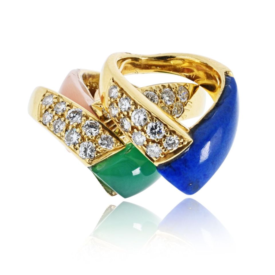 Van Cleef & Arpels 18K Yellow Gold 5 Multi Color Gem Stack Ring — view 3 — Laura Milman New York