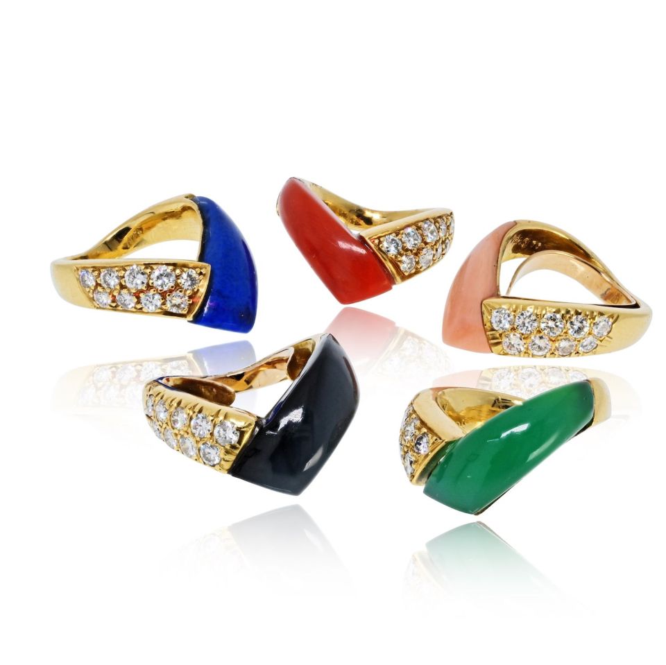 Van Cleef & Arpels 18K Yellow Gold 5 Multi Color Gem Stack Ring — Laura Milman New York