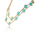 Pre-Owned Van Cleef & Arpels Alhambra 18K Yellow Gold Vintage Turquoise 20 Motif Necklace view 2 - Van Cleef & Arpels