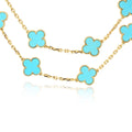 Pre-Owned Van Cleef & Arpels Alhambra 18K Yellow Gold Vintage Turquoise 20 Motif Necklace view 3 - Van Cleef & Arpels