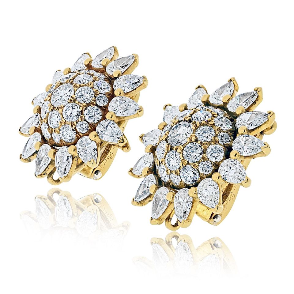 Cartier 18K Yellow Gold Starburst Cluster Vintage Retro Diamond Earrings — view 2 — Laura Milman New York