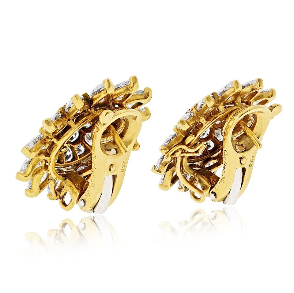 Cartier 18K Yellow Gold Starburst Cluster Vintage Retro Diamond Earrings — view 3 — Laura Milman New York