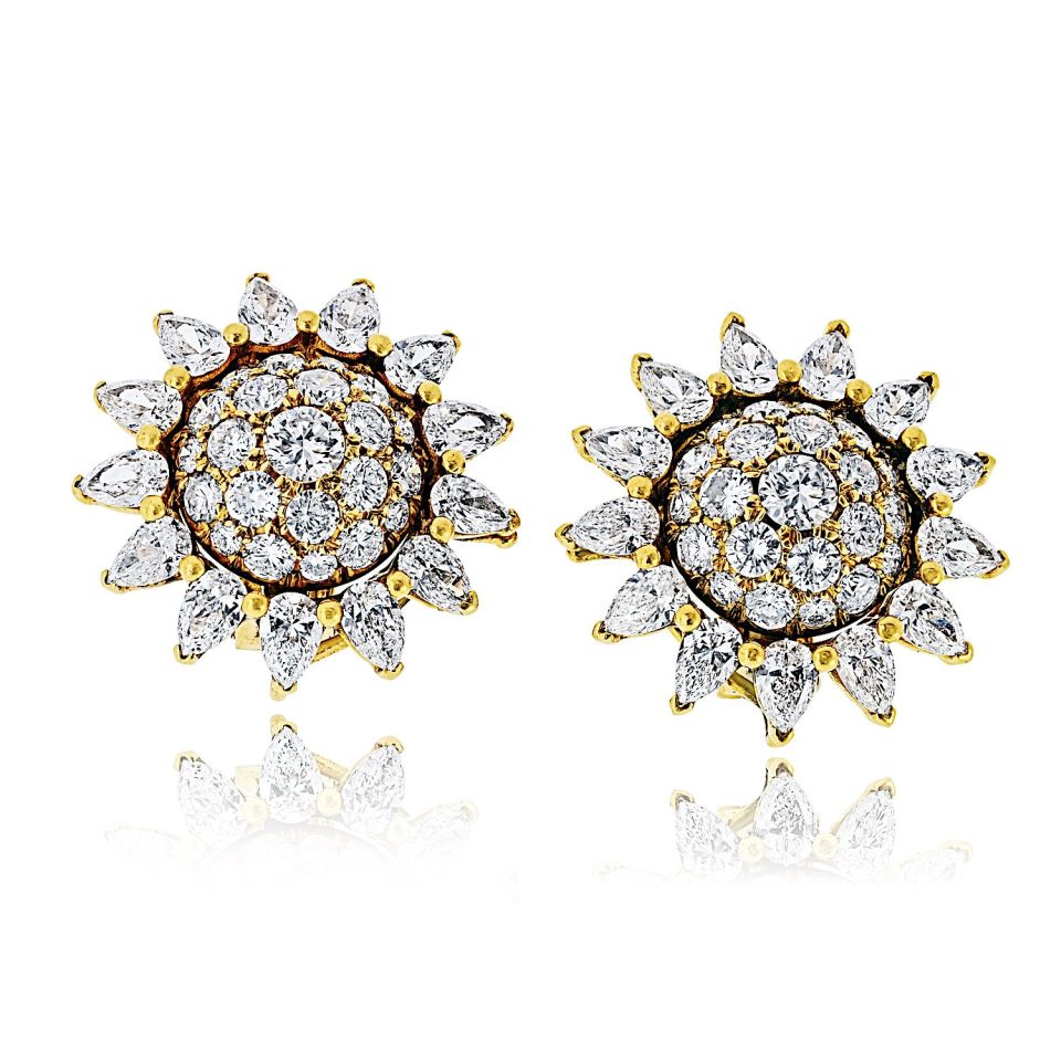 Cartier 18K Yellow Gold Starburst Cluster Vintage Retro Diamond Earrings — Laura Milman New York