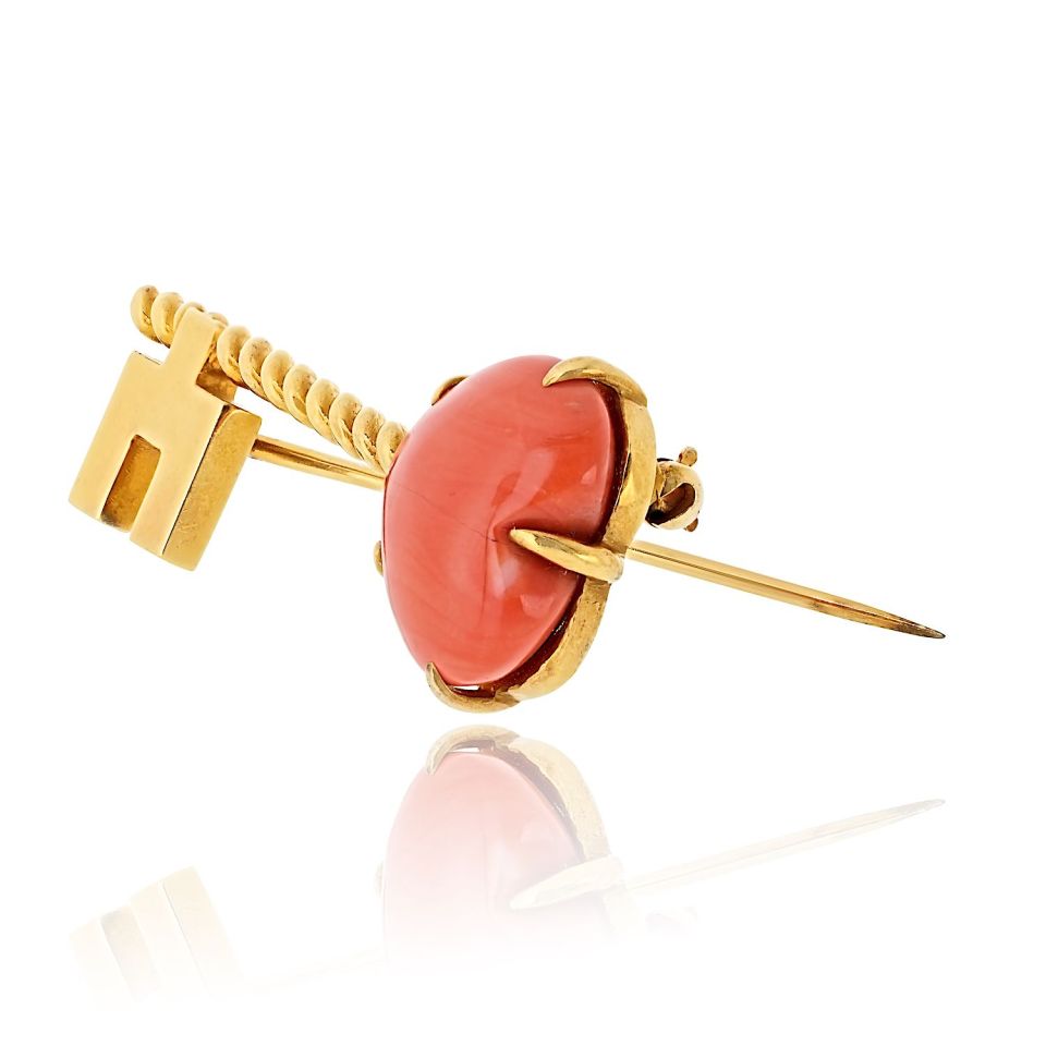 Van Cleef & Arpels 18K Yellow Gold Coral Hear Key Brooch — view 2 — Laura Milman New York