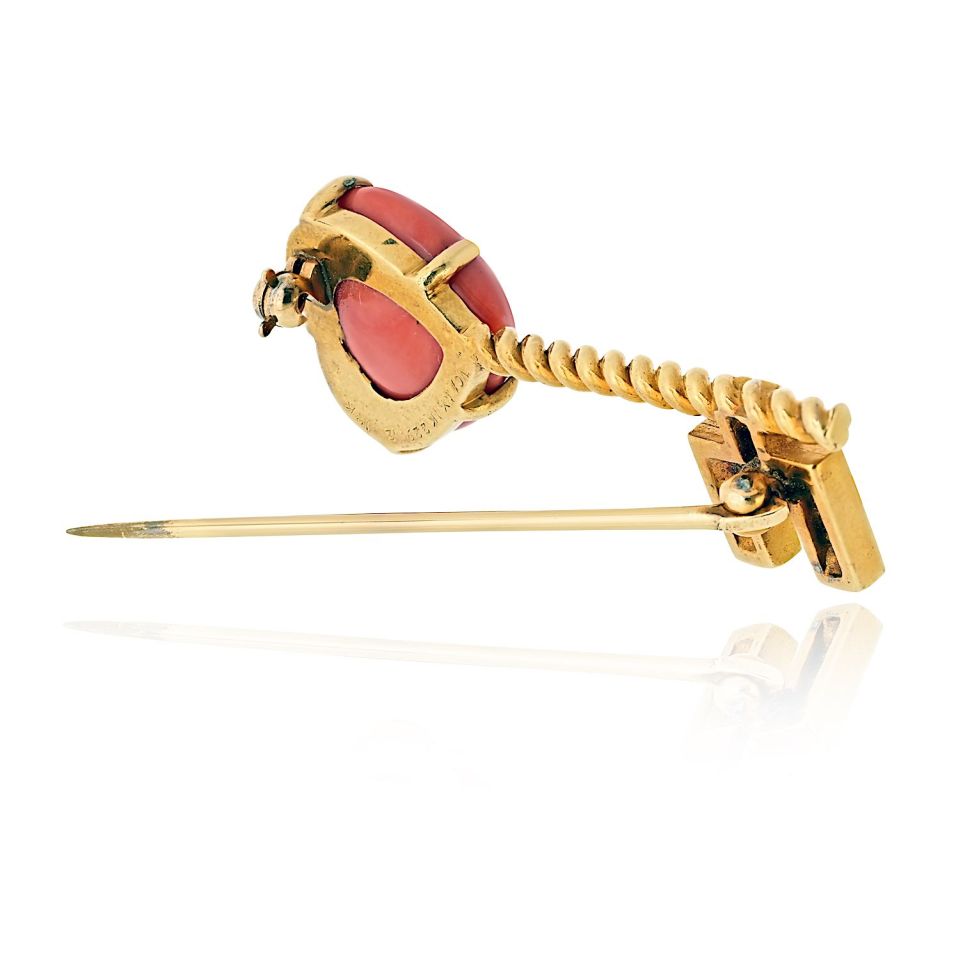 Van Cleef & Arpels 18K Yellow Gold Coral Hear Key Brooch — view 5 — Laura Milman New York