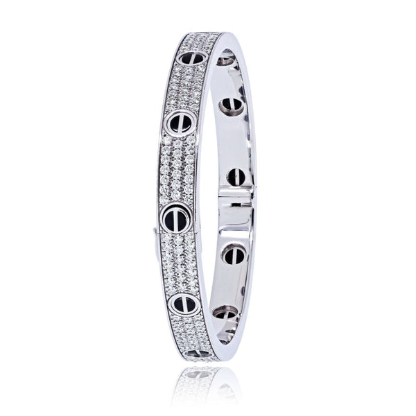 Cartier 18K White Gold Love All Diamond Pave Black Ceramic Size 18 With Cert Bracelet — view 2