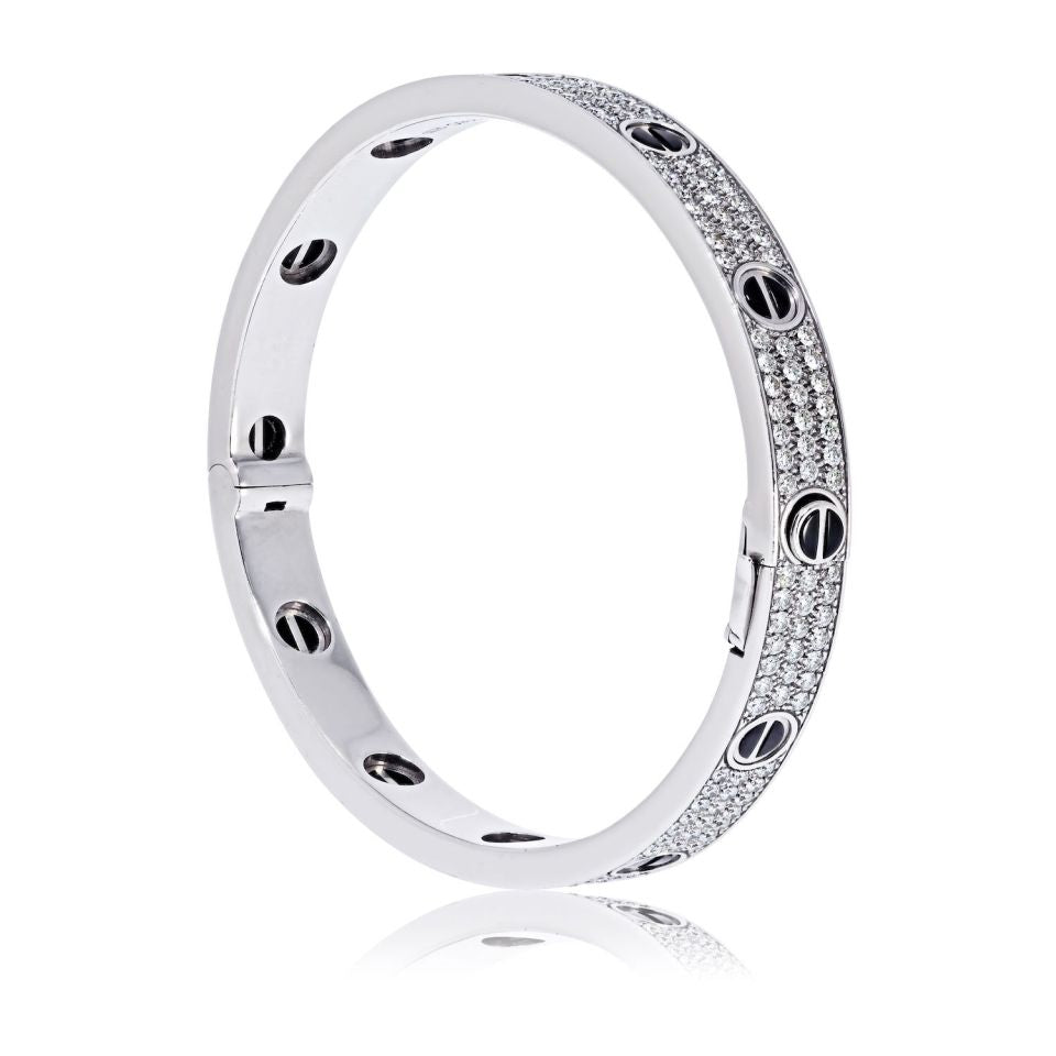 Cartier 18K White Gold Love All Diamond Pave Black Ceramic Size 18 With Cert Bracelet — view 3 — Laura Milman New York