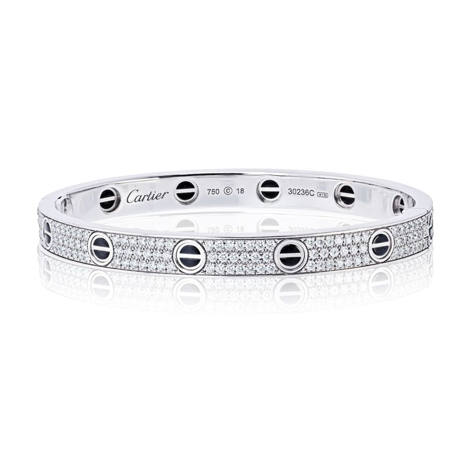 Cartier 18K White Gold Love All Diamond Pave Black Ceramic Size 18 With Cert Bracelet — Laura Milman New York