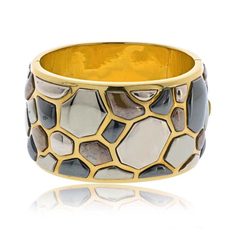 Tiffany & Co. 18K Yellow Gold Angela Cummings 1981 Silver Inlay Bangle Bracelet — Laura Milman New York
