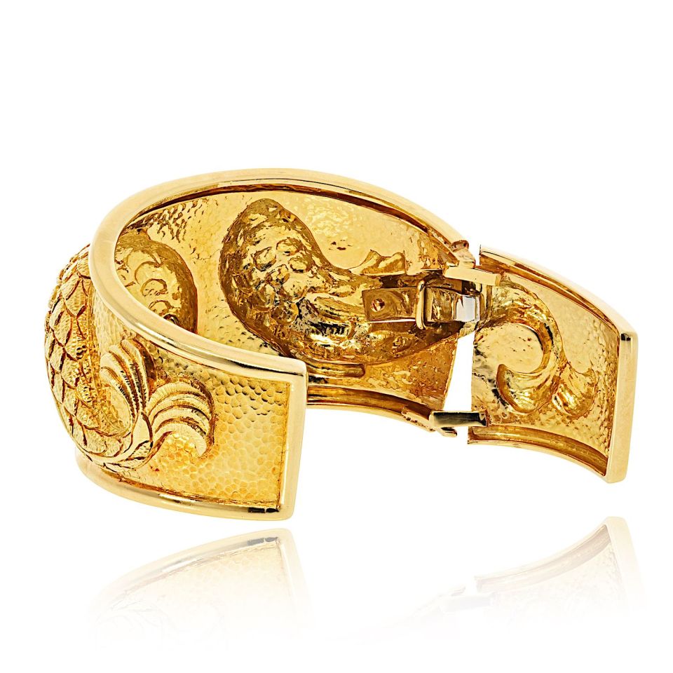 David Webb 18K Yellow Gold Double Fish With Ruby Eyes Bracelet — view 3 — Laura Milman New York