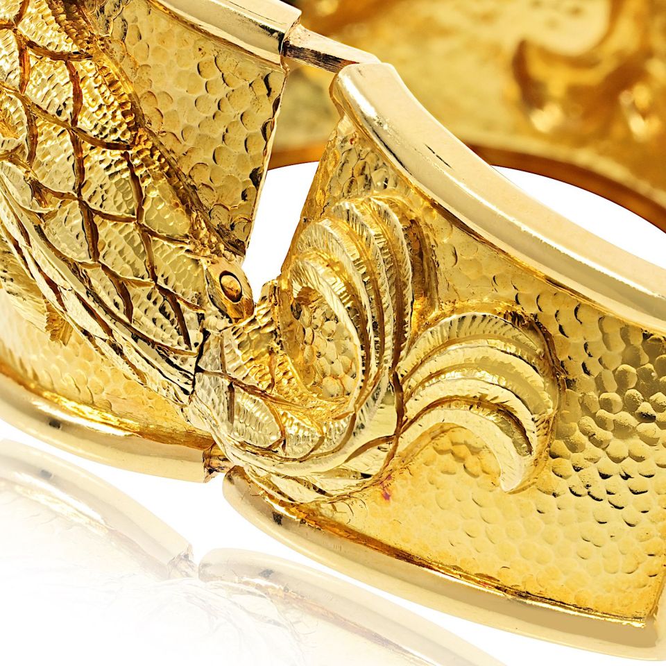 David Webb 18K Yellow Gold Double Fish With Ruby Eyes Bracelet — view 6 — Laura Milman New York