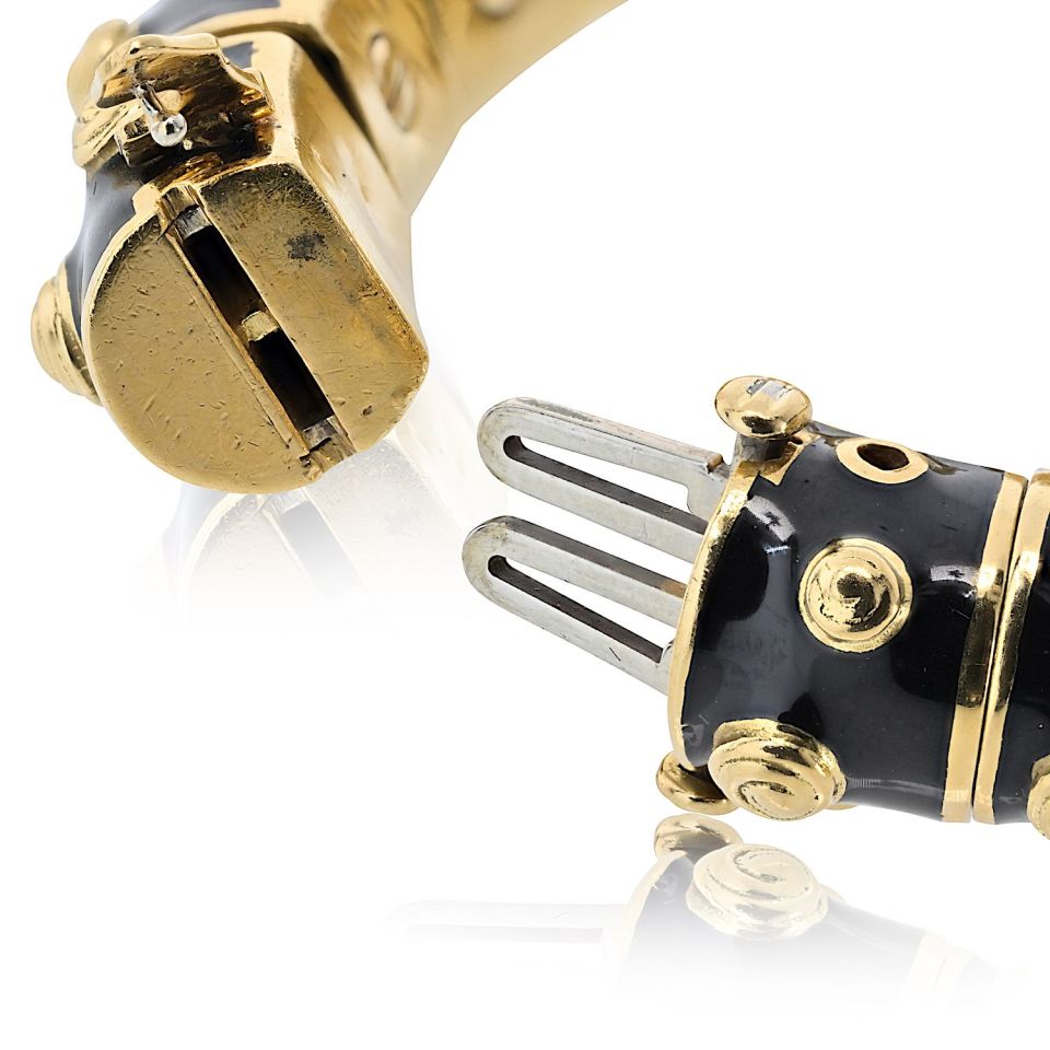 David Webb 18K Yellow Gold Vintage Ram With Green Emerald And Diamonds Bangle Bracelet — view 7 — Laura Milman New York