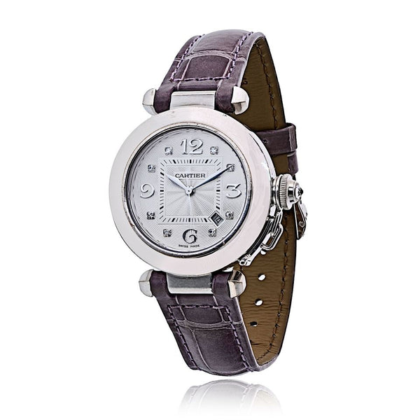 Pre-Owned Cartier Pasha 18K White Gold 32mm Dial Diamond Markers #2398 Watch - Cartier Watch