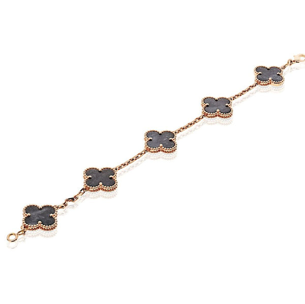 Van Cleef & Arpels Alhambra 18K Rose Gold Five Motif Obsidian Bracelet — view 2