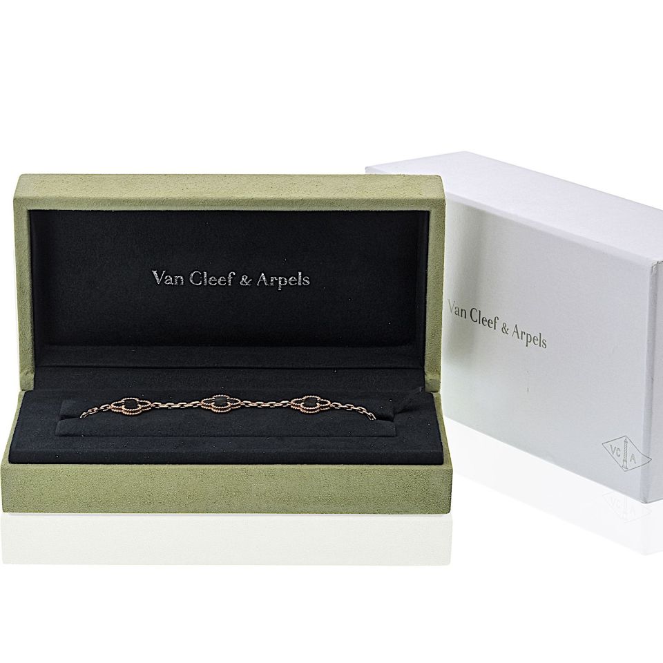 Van Cleef & Arpels Alhambra 18K Rose Gold Five Motif Obsidian Bracelet — view 4 — Laura Milman New York