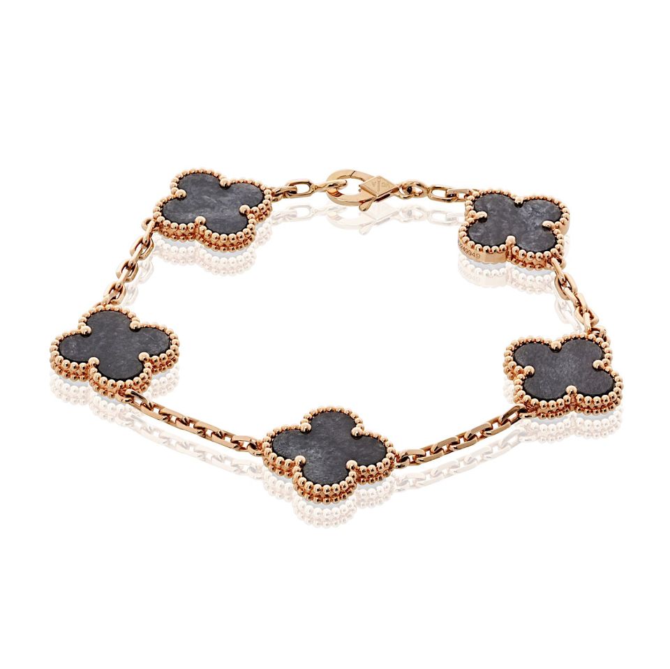 Van Cleef & Arpels Alhambra 18K Rose Gold Five Motif Obsidian Bracelet — Laura Milman New York