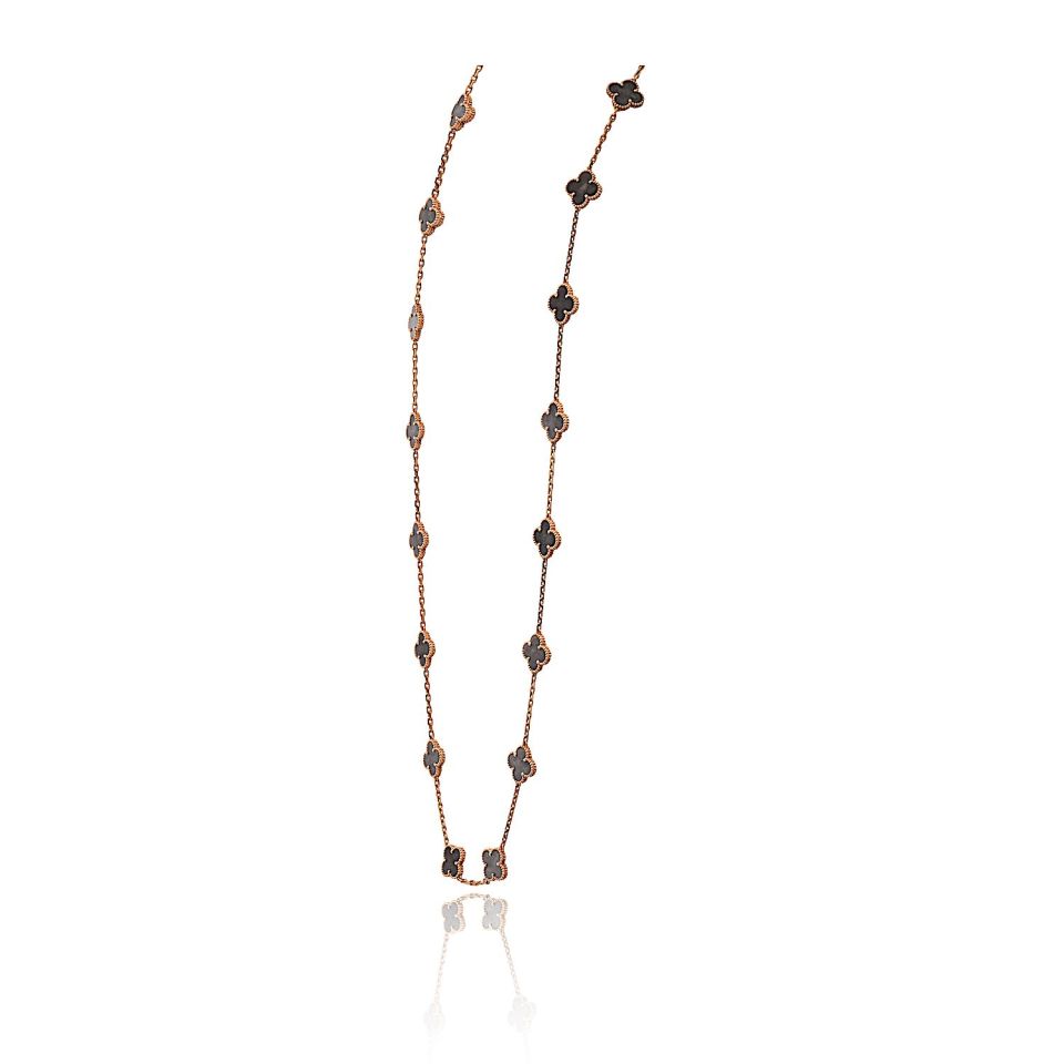 Van Cleef & Arpels Alhambra 18K Rose Gold 20 Motif Obsidian Necklace — view 2 — Laura Milman New York