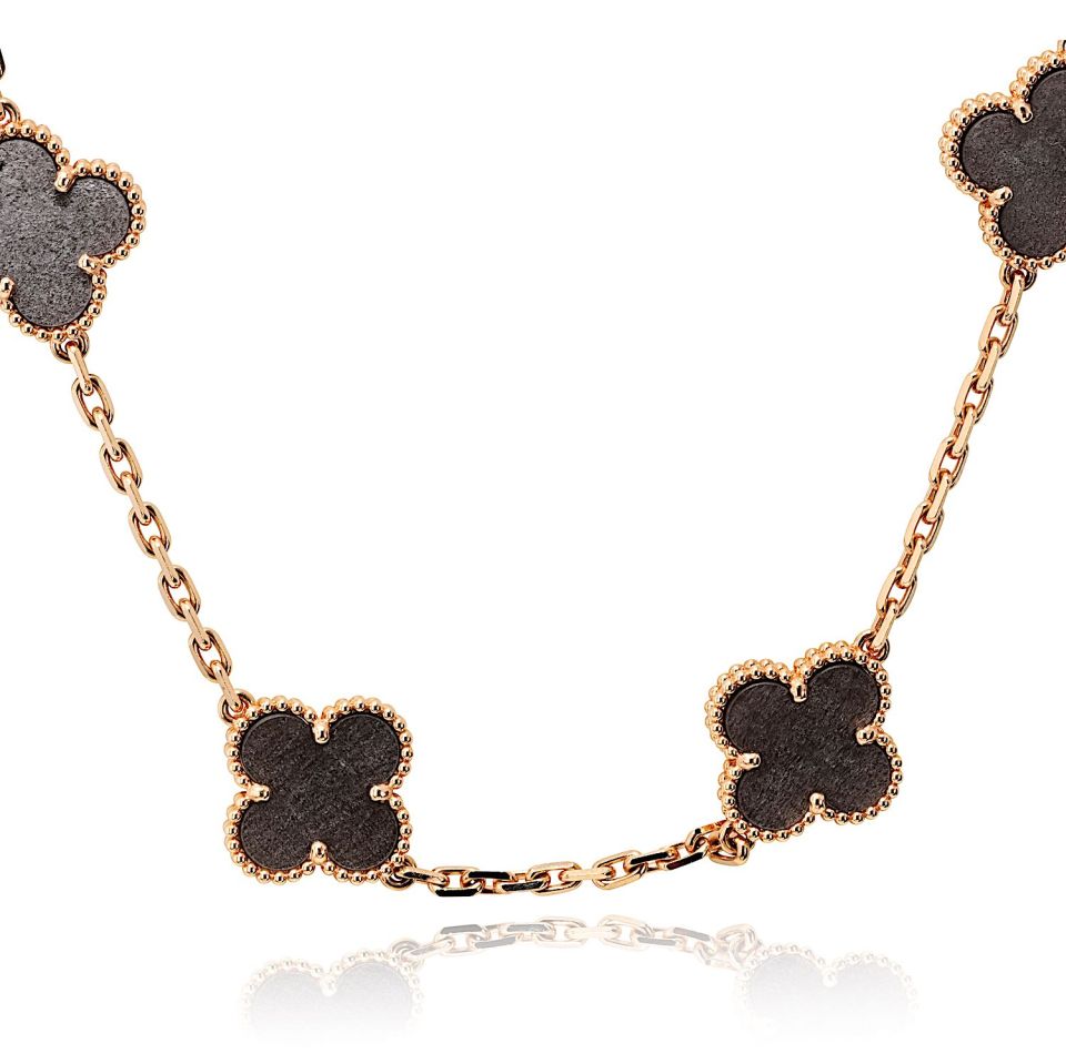 Van Cleef & Arpels Alhambra 18K Rose Gold 20 Motif Obsidian Necklace — view 3 — Laura Milman New York