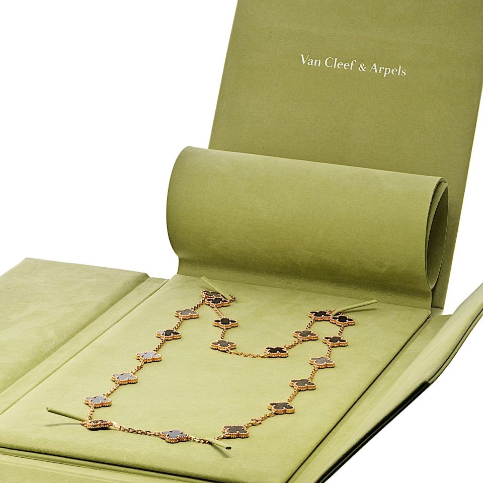 Van Cleef & Arpels Alhambra 18K Rose Gold 20 Motif Obsidian Necklace — view 5 — Laura Milman New York