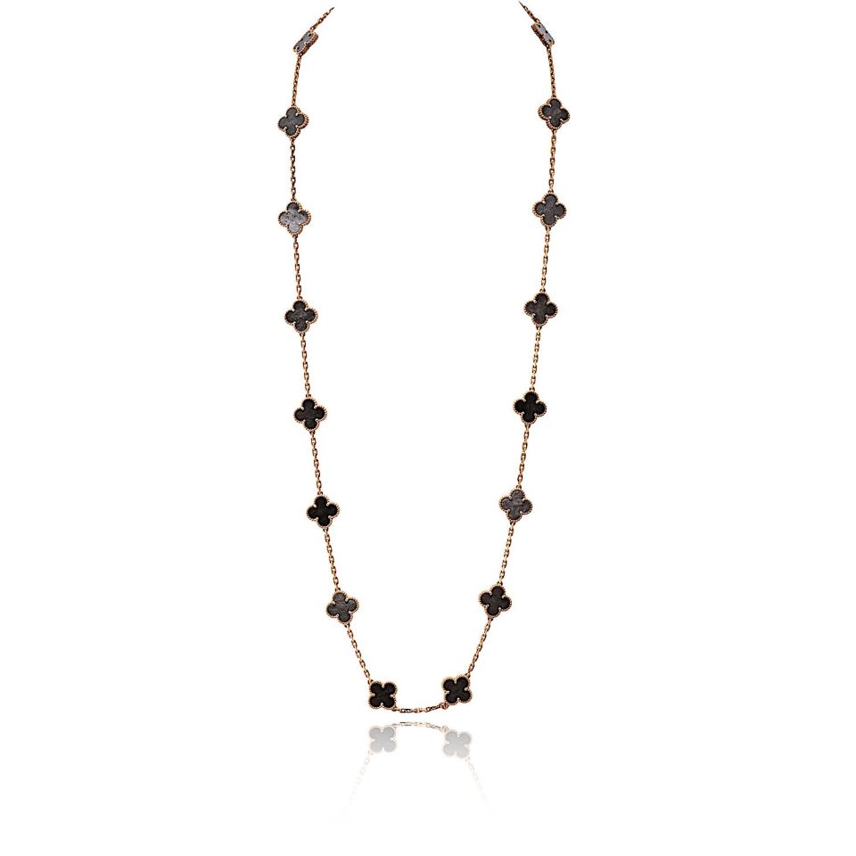 Van Cleef & Arpels Alhambra 18K Rose Gold 20 Motif Obsidian Necklace — Laura Milman New York
