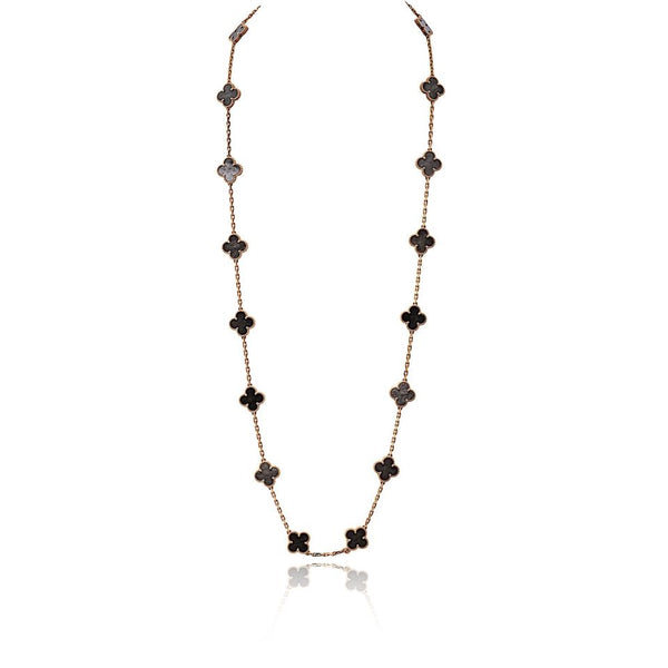 Van Cleef & Arpels Alhambra 18K Rose Gold 20 Motif Obsidian Necklace