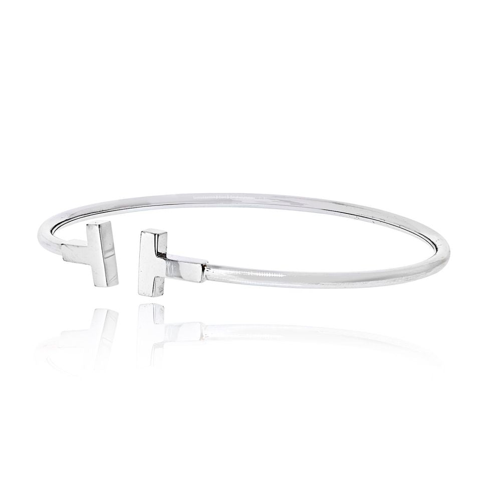 Tiffany & Co. 18K White Gold "t" Collection Bangle Bracelet — view 2 — Laura Milman New York