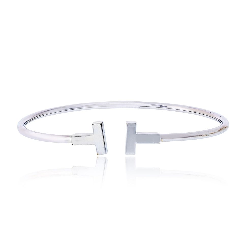 Tiffany & Co. 18K White Gold "t" Collection Bangle Bracelet — Laura Milman New York