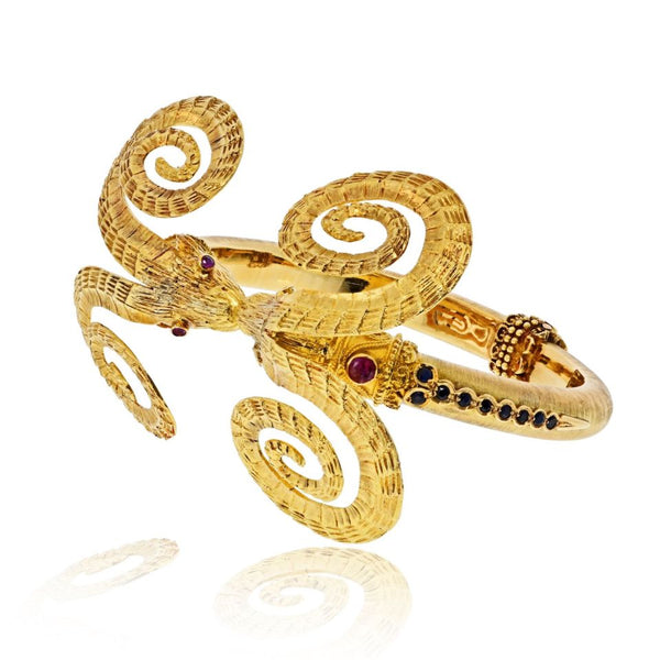 Ilias Lalaounis Vintage 18K Yellow Gold Double Ram Ruby Bracelet — view 2