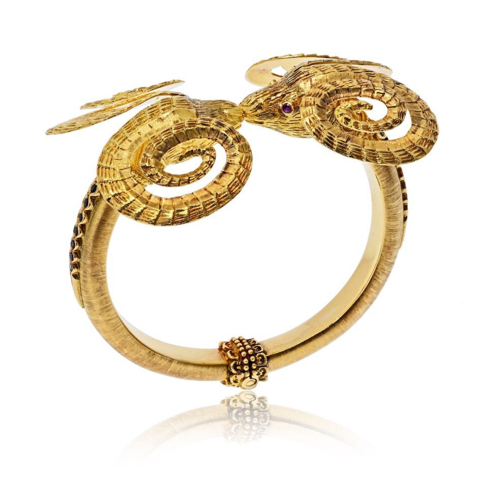 Ilias Lalaounis Vintage 18K Yellow Gold Double Ram Ruby Bracelet — view 6 — Laura Milman New York