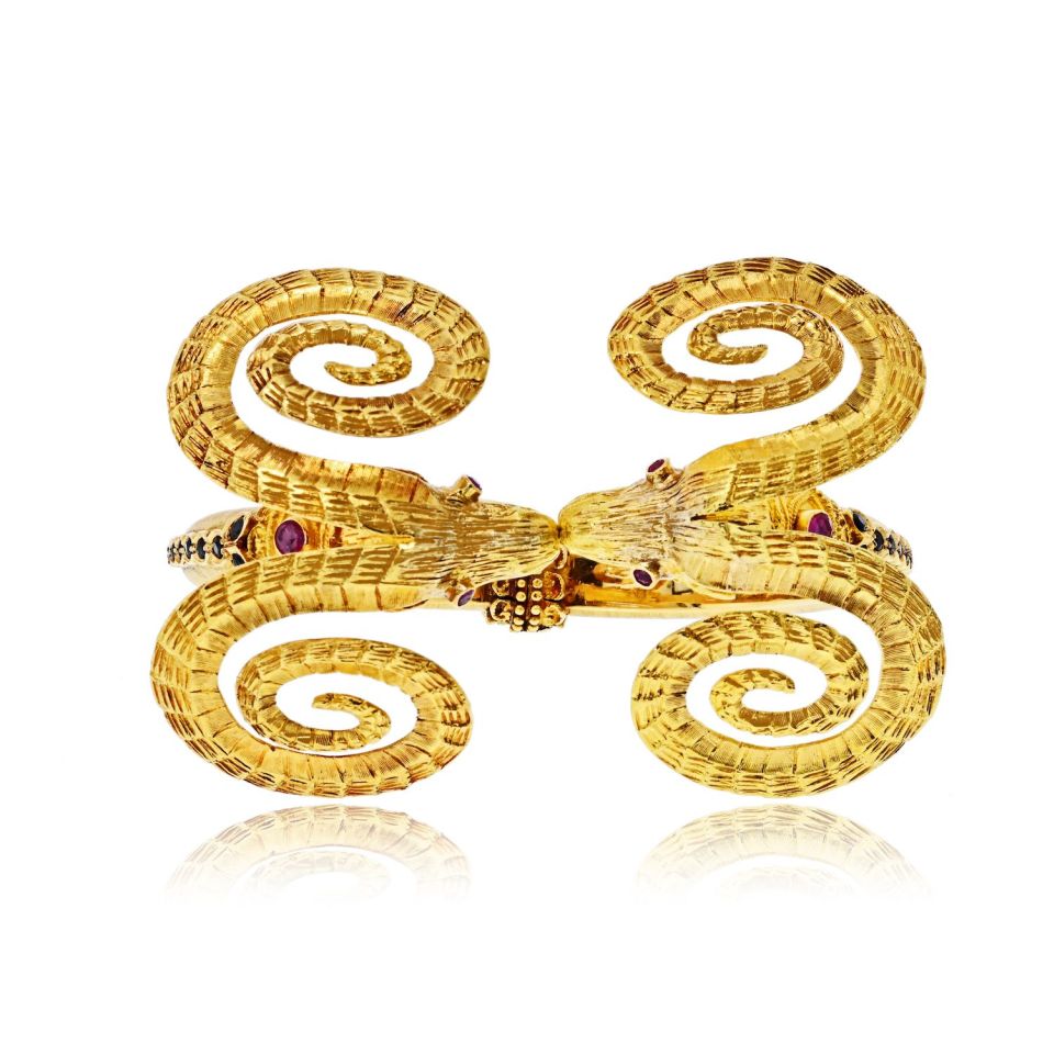 Ilias Lalaounis Vintage 18K Yellow Gold Double Ram Ruby Bracelet — Laura Milman New York