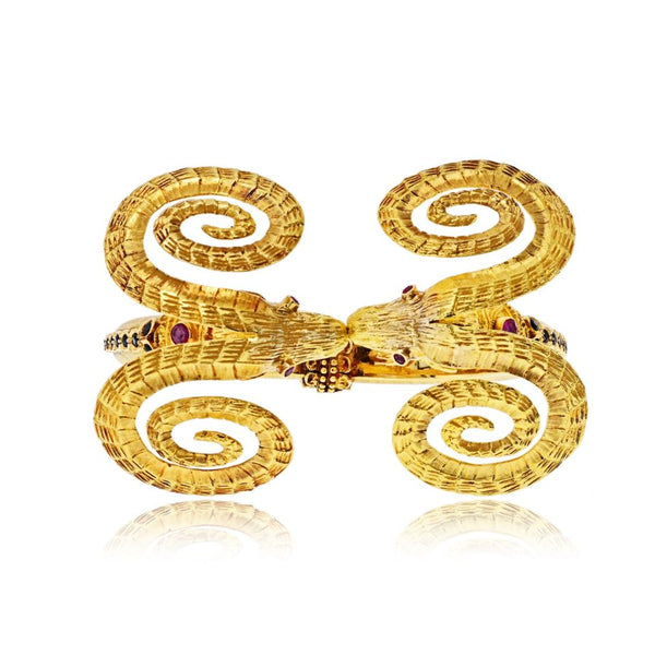 Ilias Lalaounis Vintage 18K Yellow Gold Double Ram Ruby Bracelet