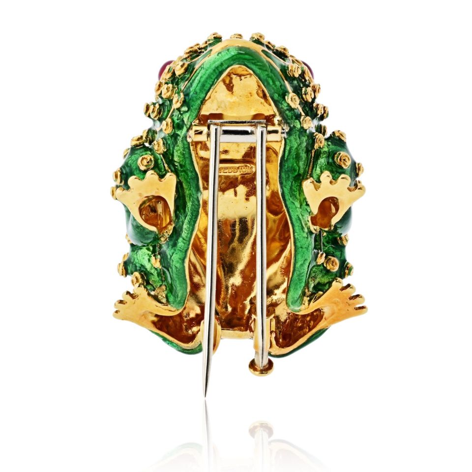 David Webb 18K Yellow Gold Frog With Ruby Eyes Brooch — view 5 — Laura Milman New York