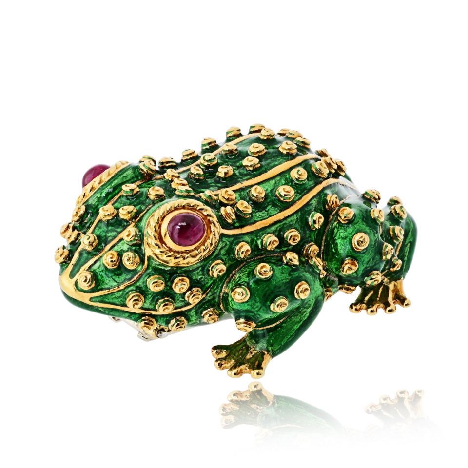 David Webb 18K Yellow Gold Frog With Ruby Eyes Brooch — Laura Milman New York