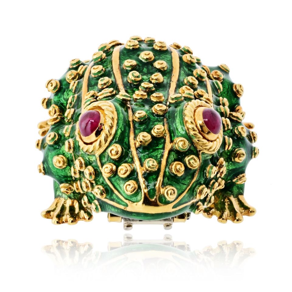 David Webb 18K Yellow Gold Frog With Ruby Eyes Brooch — view 7 — Laura Milman New York