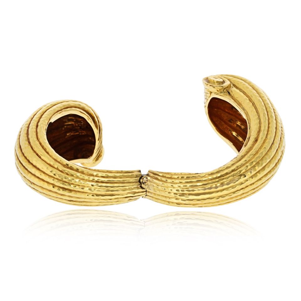 David Webb 18K Yellow Gold Scroll Crossover Fluted Bracelet — view 4 — Laura Milman New York