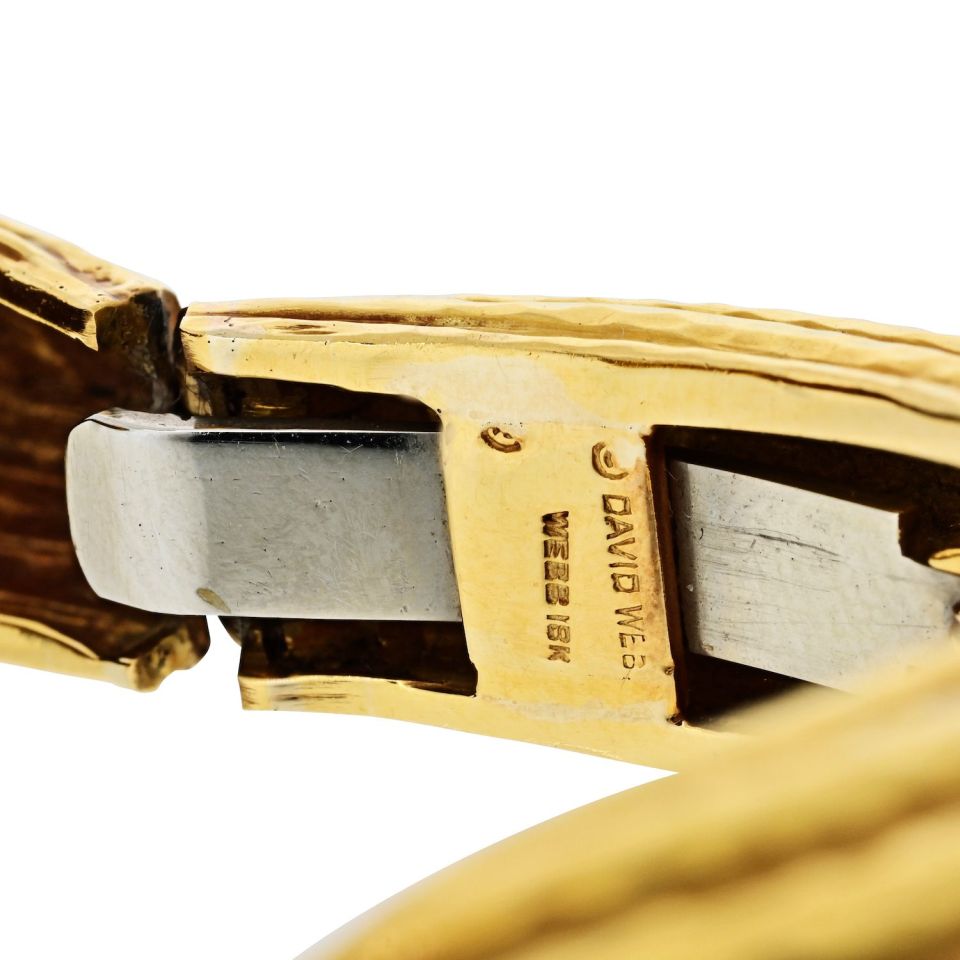 David Webb 18K Yellow Gold Scroll Crossover Fluted Bracelet — view 6 — Laura Milman New York
