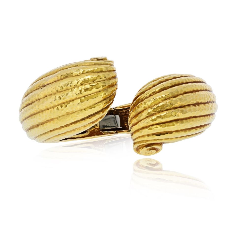 David Webb 18K Yellow Gold Scroll Crossover Fluted Bracelet — Laura Milman New York