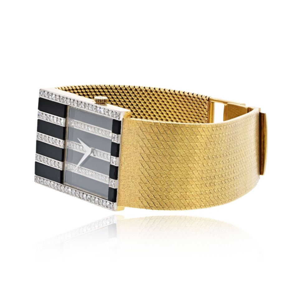 Pre-Owned Chopard 18K Yellow Gold Diamond Grid Ref 2044 Manual Wind Onyx Ladies Watch view 2 - Chopard — Laura Milman New York
