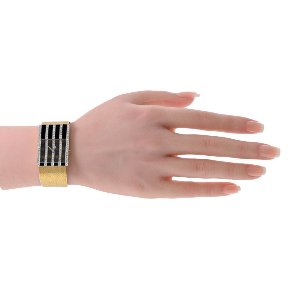Pre-Owned Chopard 18K Yellow Gold Diamond Grid Ref 2044 Manual Wind Onyx Ladies Watch view 5 - Chopard — Laura Milman New York
