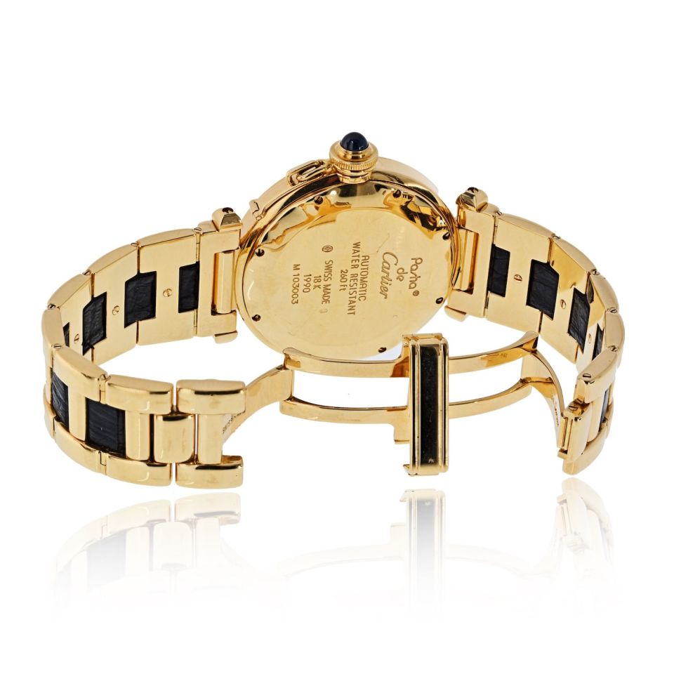 Pre-Owned Cartier Pasha 18K Yellow Gold 38mm Ref.1989 Leather Accents Watch — view 4 — Laura Milman New York
