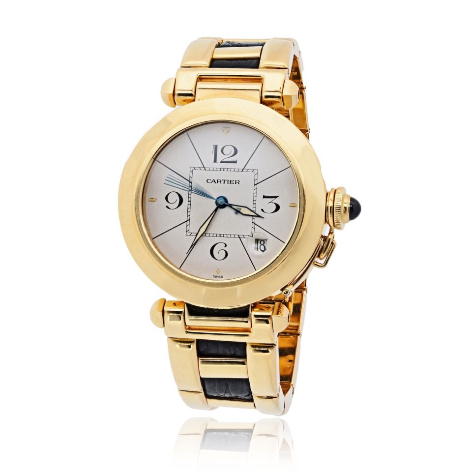 Pre-Owned Cartier Pasha 18K Yellow Gold 38mm Ref.1989 Leather Accents Watch - Cartier Watch — Laura Milman New York