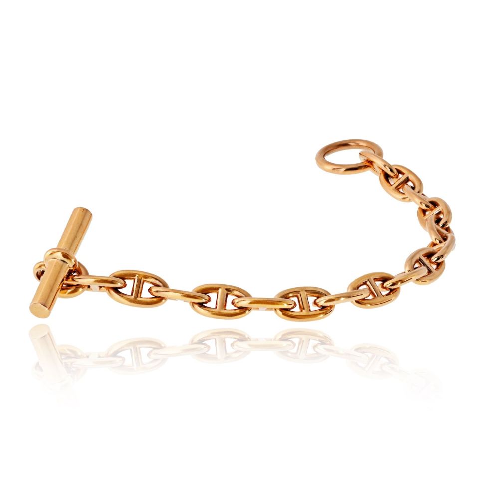 Hermès 18K Rose Gold 16 Link Medium Model Toggle Bracelet — view 4 — Laura Milman New York