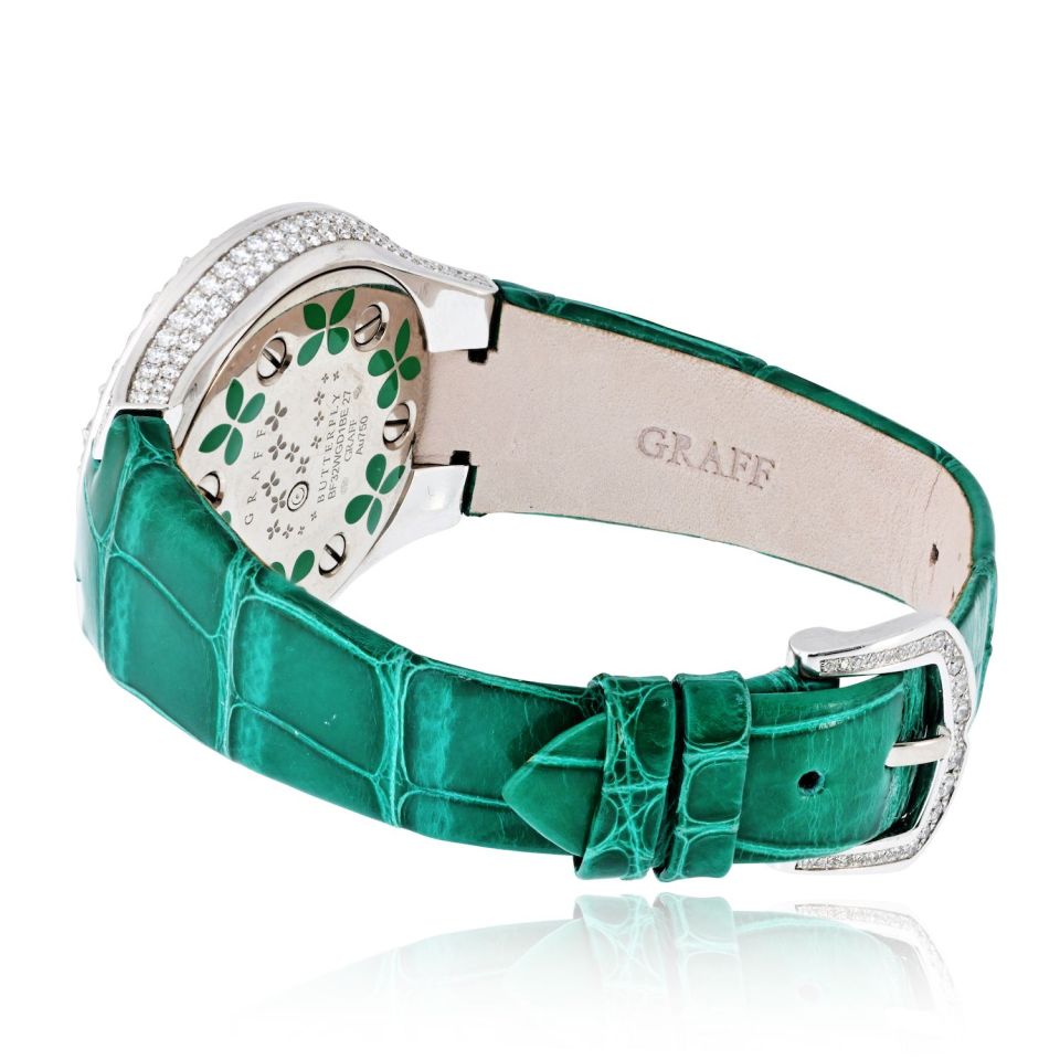 Pre-Owned Graff 18K White Gold Butterfly Green Emerald Limited Edition 32mm Dial Watch — view 3 — Laura Milman New York