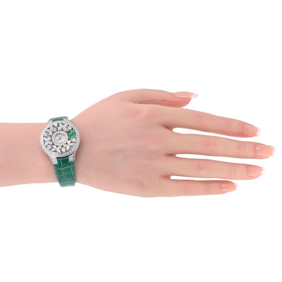 Pre-Owned Graff 18K White Gold Butterfly Green Emerald Limited Edition 32mm Dial Watch — view 5 — Laura Milman New York