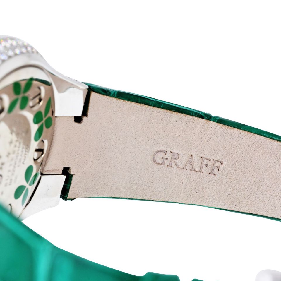 Pre-Owned Graff 18K White Gold Butterfly Green Emerald Limited Edition 32mm Dial Watch — view 8 — Laura Milman New York