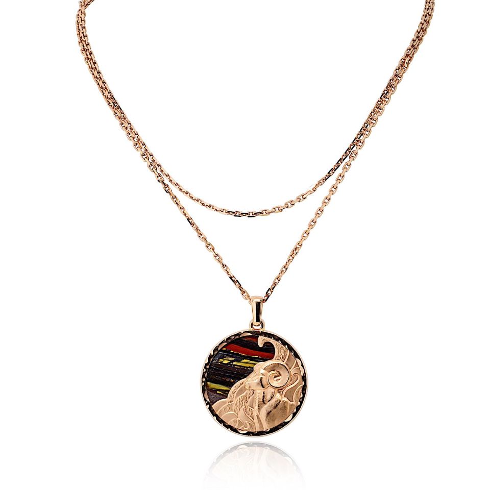 Van Cleef & Arpels Aries 18K Rose Gold Medallion On A 34 Inch Chain Pendant — Laura Milman New York